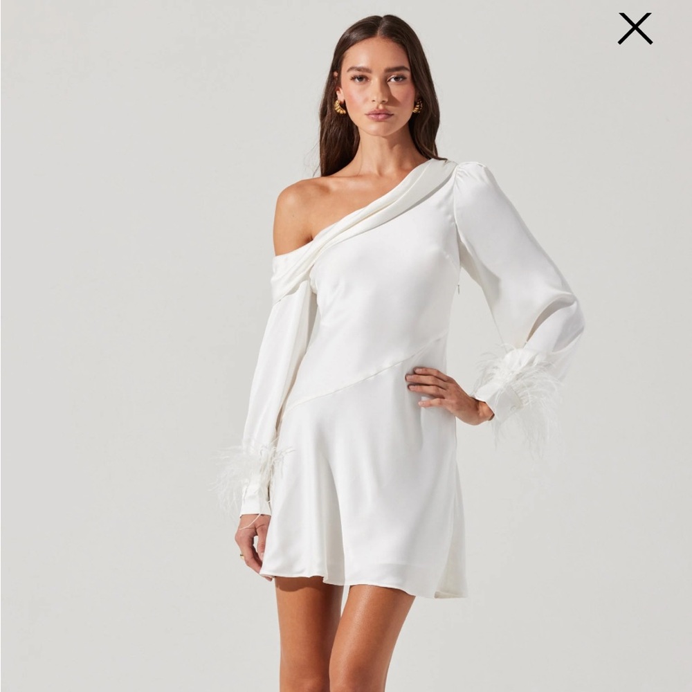 ASTR the Label Augusta Feather Trim White Mini Dress